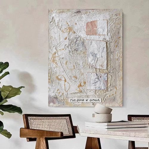HW.paint纯手绘油画《镜渡》客厅侘寂风装饰画餐厅抽象挂画肌理画