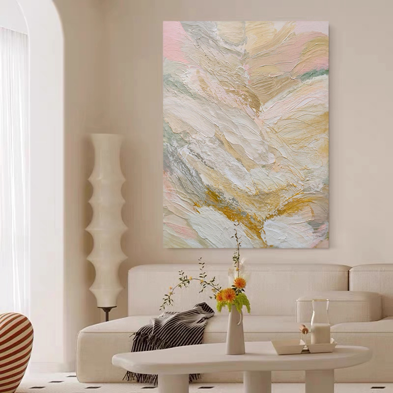 HW.ART手绘油画《调茫》客厅侘寂风挂画玄关装饰画餐厅抽象肌理画