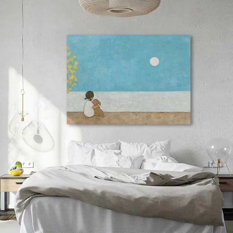 HW.ART手绘油画《依偎》侘寂风餐厅装饰画卧室纯手工抽象简约挂画