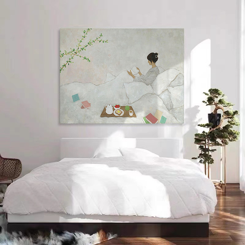 HW.ART手绘油画《破万卷》侘寂风卧室玄关装饰画挂画卧室抽象壁画