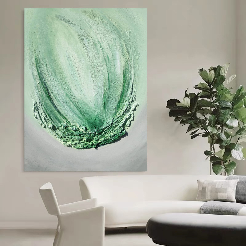 HW.ART纯手绘油画《一舟青染》客厅侘寂风挂画玄关装饰画抽象壁画