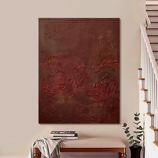 HW.ART纯手绘油画《绛色沉梦》侘寂风玄关抽象艺术画装饰立体挂画