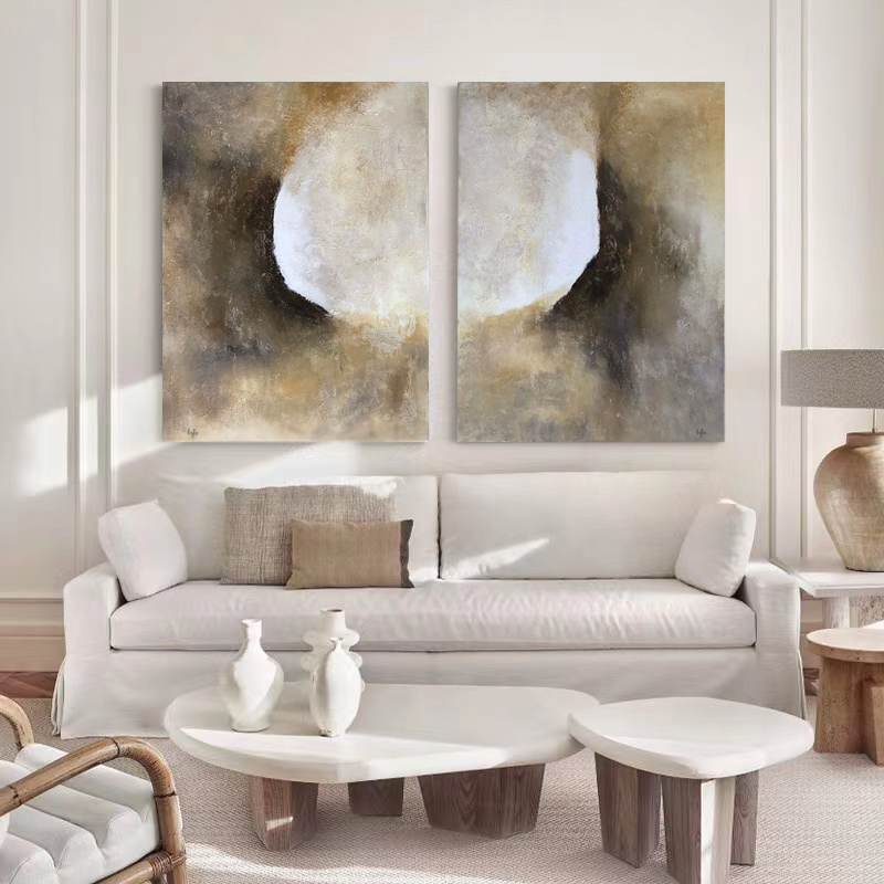 HW.ART手绘油画《晚霞》玄关过道装饰画简约背景墙挂画客厅高级感