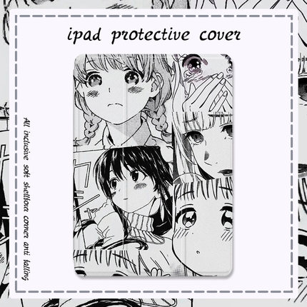 黑白动漫少女ipadmini6适用2021pro11ipad8平板保护套10.2笔槽9.7寸2019平板三折air4创意3气囊2苹果mini5壳6