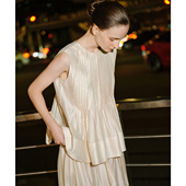 女士褶皱无袖 GIOVANNI VALENTINO夏季 圆领T恤上衣优雅通勤背心