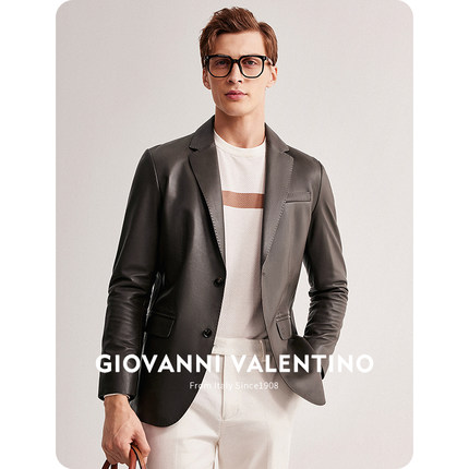 GIOVANNI VALENTINO真皮皮衣外套男西服新款绵羊皮休闲西装秋季款