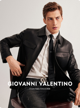 GIOVANNI VALENTINO男士真皮皮衣外套春季新款黑色休闲羊皮夹克