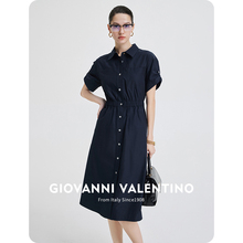 GIOVANNI VALENTINO通勤短袖连衣裙女2025夏季新品收腰防晒衬衫裙