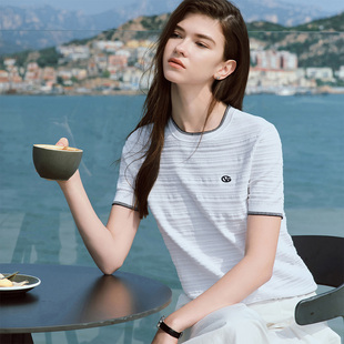 针织衫 GIOVANNI 女士圆领T恤休闲宽松条纹短袖 薄款 VALENTINO夏季