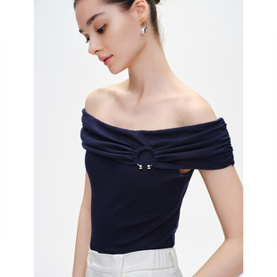 褶皱设计感一字领上衣 女士露肩短T恤时尚 GIOVANNI VALENTINO夏季