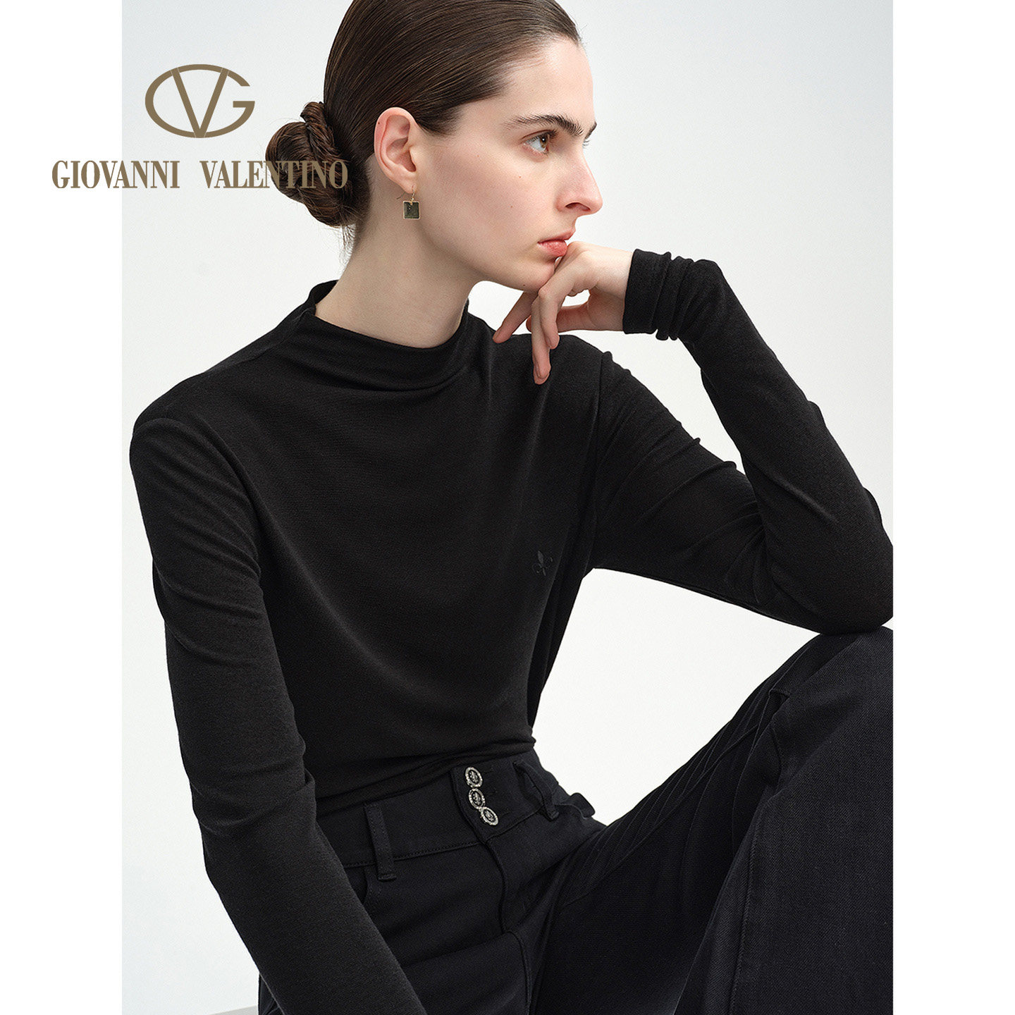 GIOVANNI VALENTINO秋冬女士长袖针织衫含绵羊毛修身休闲针织上衣