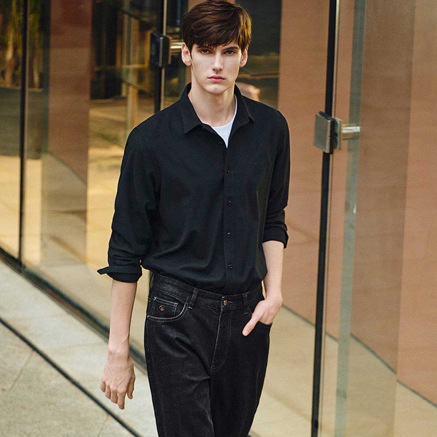 卓凡尼·华伦天奴长袖净色衬衫