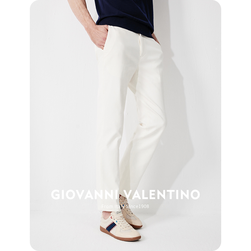 GIOVANNI VALENTINO春夏季新款白色西装裤复古直筒男士休闲长裤子