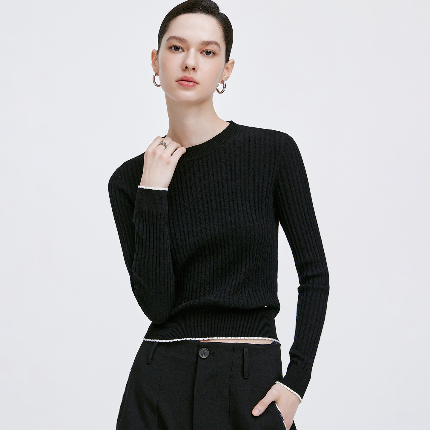 GIOVANNI VALENTINO秋冬季女士全羊毛针织衫休闲修身圆领套头毛衣