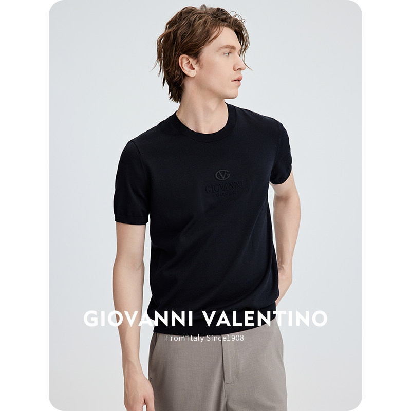 [凉感]GIOVANNI VALENTINO休闲针织T恤男士老钱风夏季圆领上衣