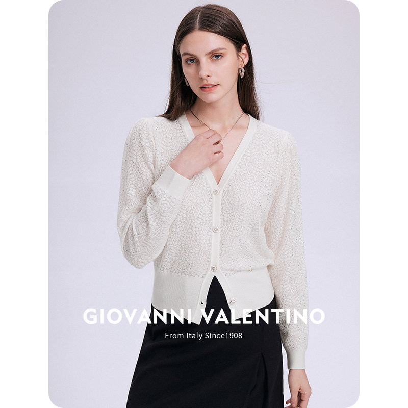 GIOVANNI VALENTINO针织开衫女春季新款休闲毛衣V