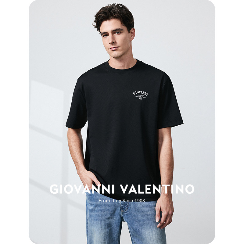 GIOVANNI VALENTINO黑色短袖t恤男士夏季新款圆领