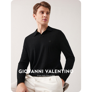秋冬季 VALENTINO针织衫 男款 POLO领毛衣 黑色长袖 全羊毛 GIOVANNI