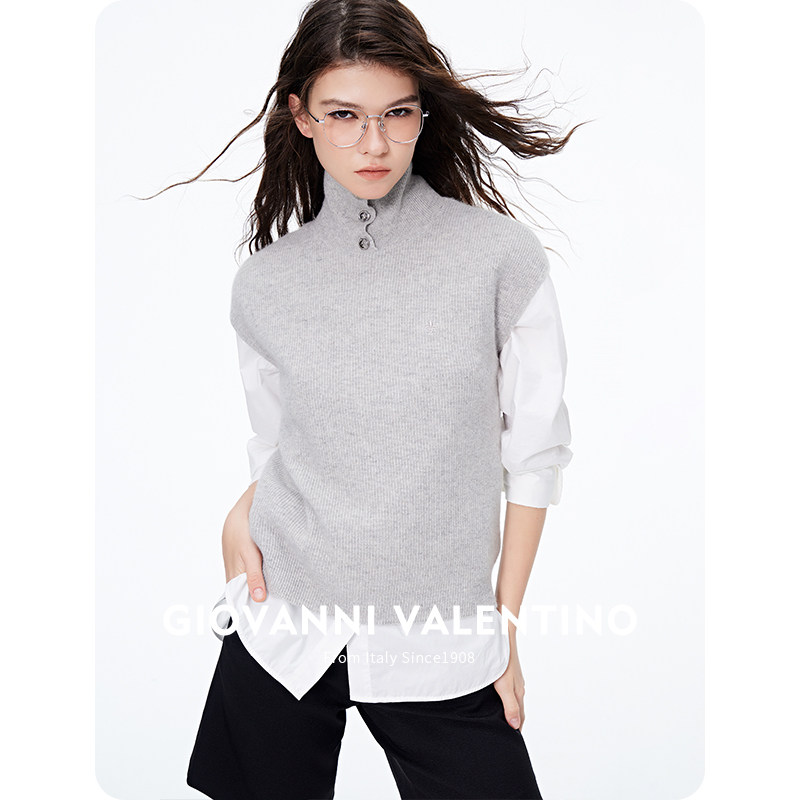 GIOVANNI VALENTINO马甲女羊毛春季新款无袖通勤百搭背心针织衫