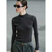 VALENTINO秋季 新款 针织衫 GIOVANNI 女黑色设计感修身 半高圆领上衣