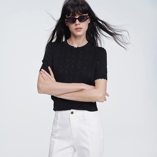 圆领针织衫 GIOVANNI 短袖 薄款 女花边领休闲宽松T恤 VALENTINO夏季