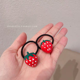 儿童可爱草莓皮筋女宝扎头发不伤发马尾红色头绳发量少发圈小揪揪