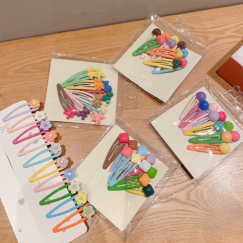 小女孩发饰侧边刘海夹超萌不伤发简约小熊爱心BB夹10个袋装基础夹