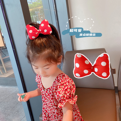 儿童米奇蝴蝶结头顶发夹宝宝可爱红色波点发圈头绳超萌公主夹发饰