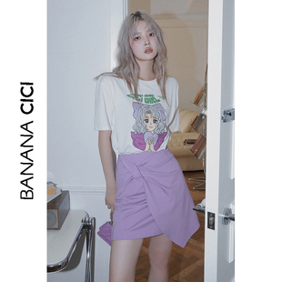 原创印花哭泣美少女T恤设计感高腰半裙 韩版 BANANA CICI夏新款