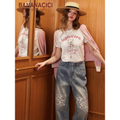 CICI2026年春季 新款 卡通仙女猫咪印花打底衫 BANANA 纯棉短袖 T恤