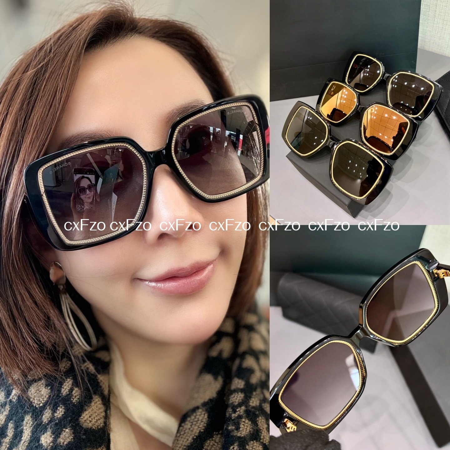 cxFzo 简约 大框太阳眼镜男女金色遮阳墨镜明星同款千金感防紫