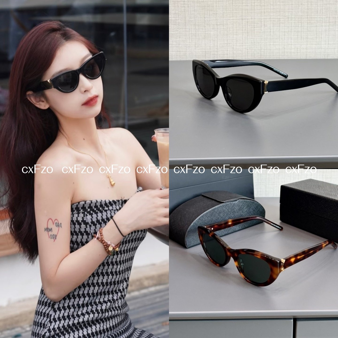 cxFzo 绝绝子 简约猫眼太阳镜女玳瑁色遮阳墨镜复古风小脸显瘦
