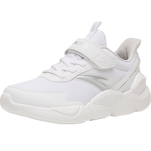 安踏童鞋儿童小白鞋男童白色运动鞋软底小学生跑步鞋春季网面鞋子