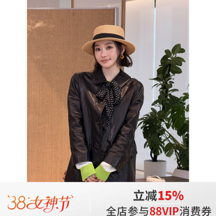 佟小白TXB 南安普顿进口鞣制肌理感黑色进口山羊油蜡皮皮衣外套