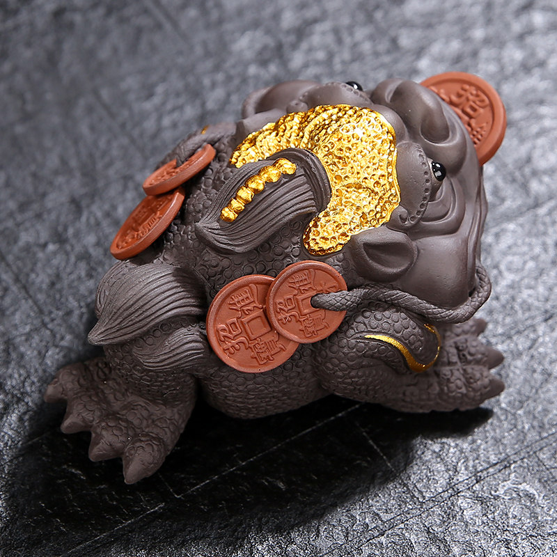 金蟾紫砂茶宠可养招财茶虫茶桌摆件茶道茶台三足蟾蜍茶玩茶具配件