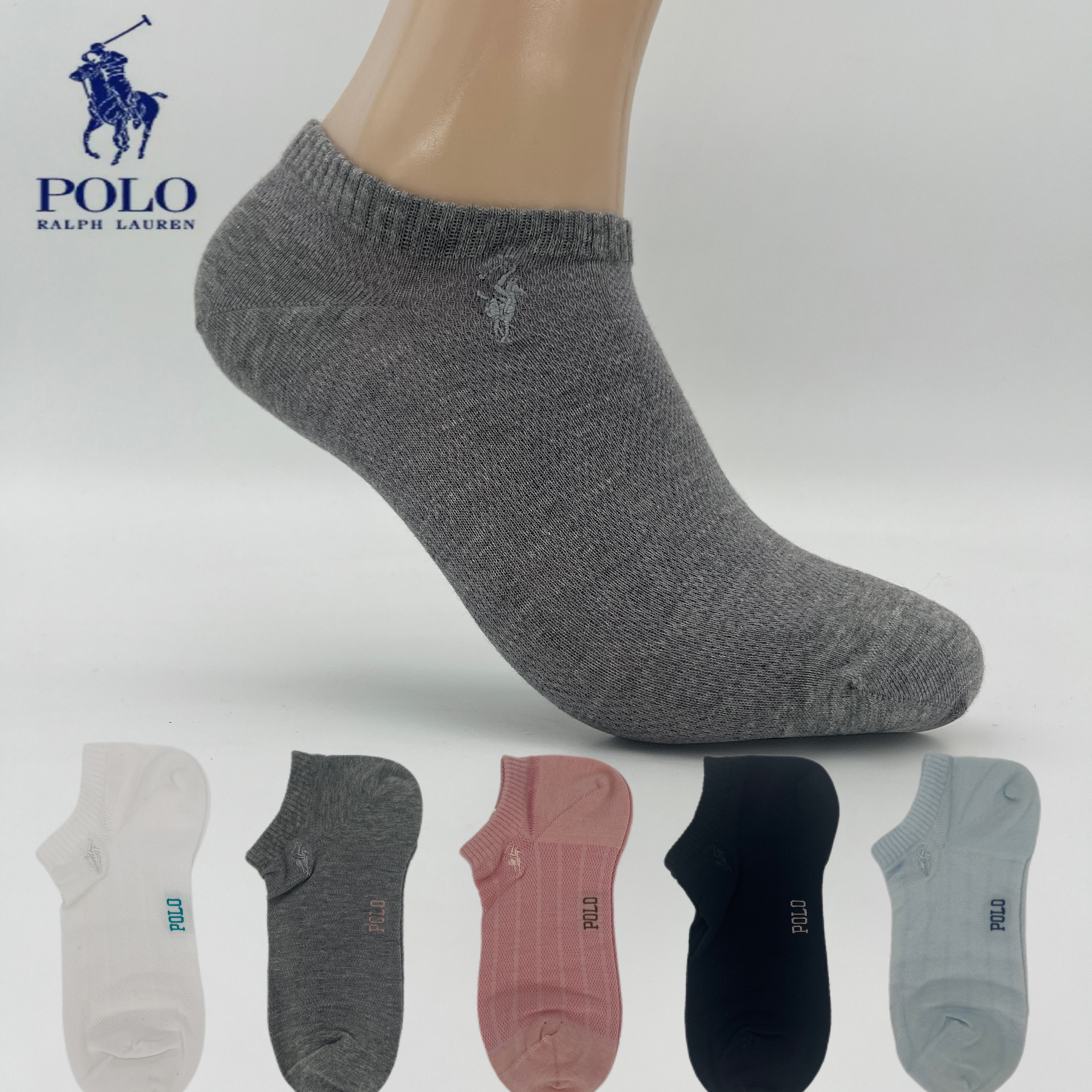 polo女款纯棉短袜春夏薄款透气网眼运动袜女士浅口防臭吸汗休闲袜