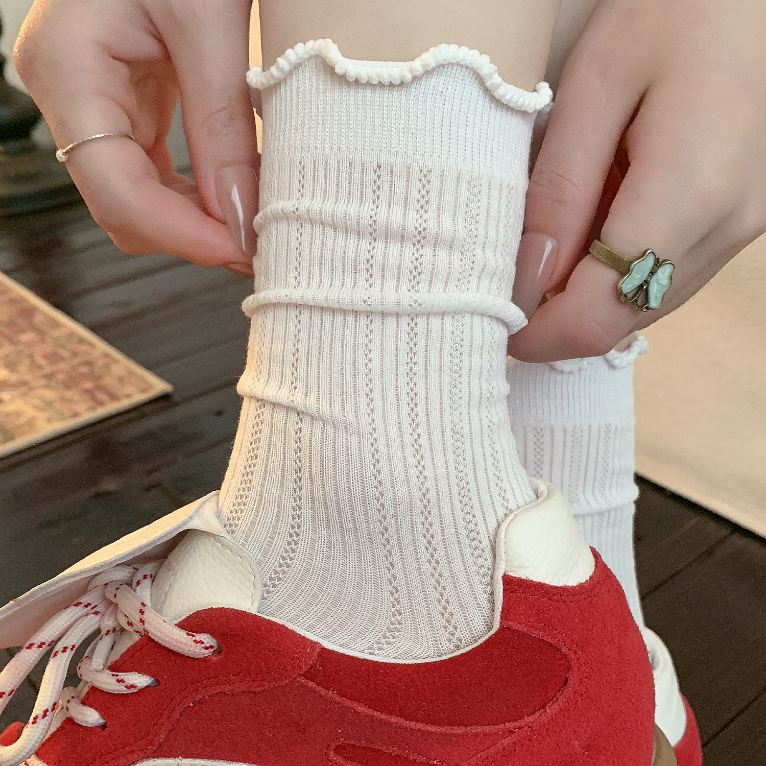 花边袜子女夏季薄款网眼透气