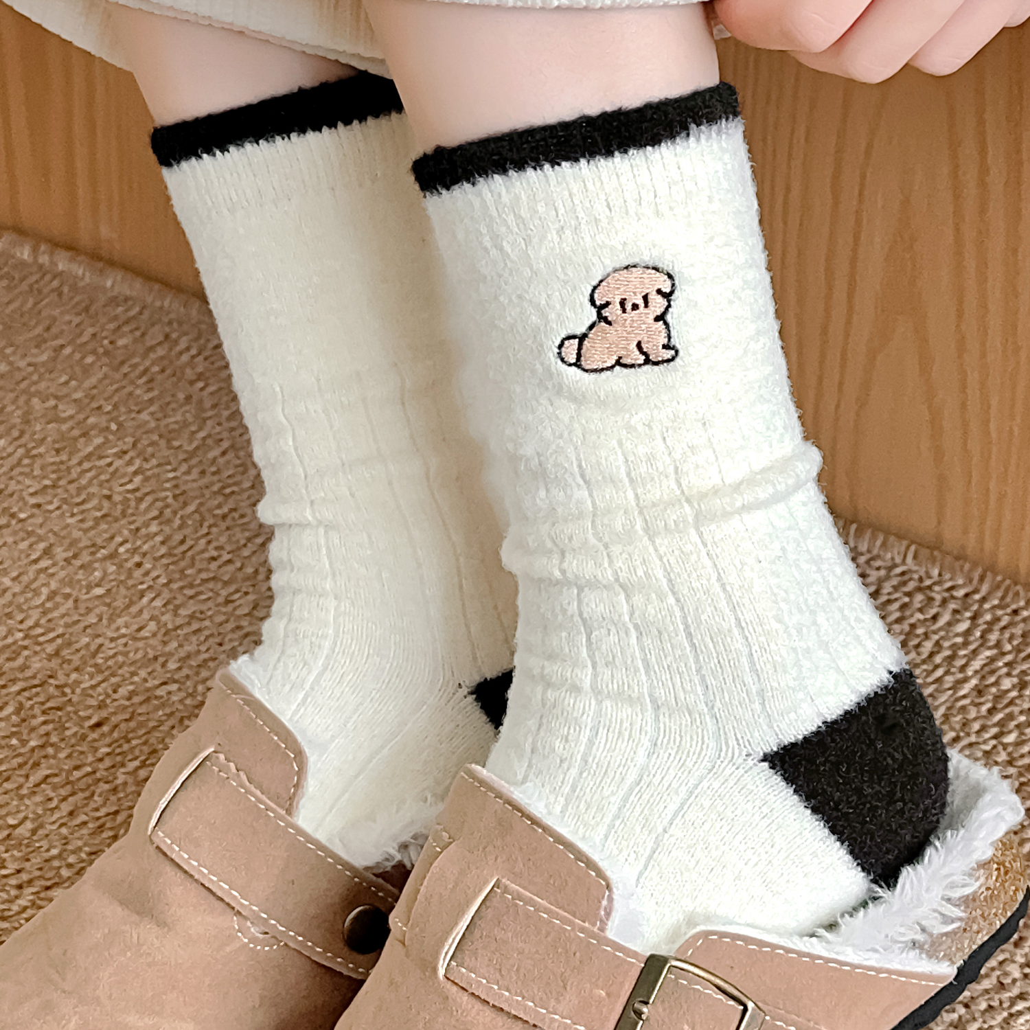 澳绒袜子女秋冬季长袜加绒可爱