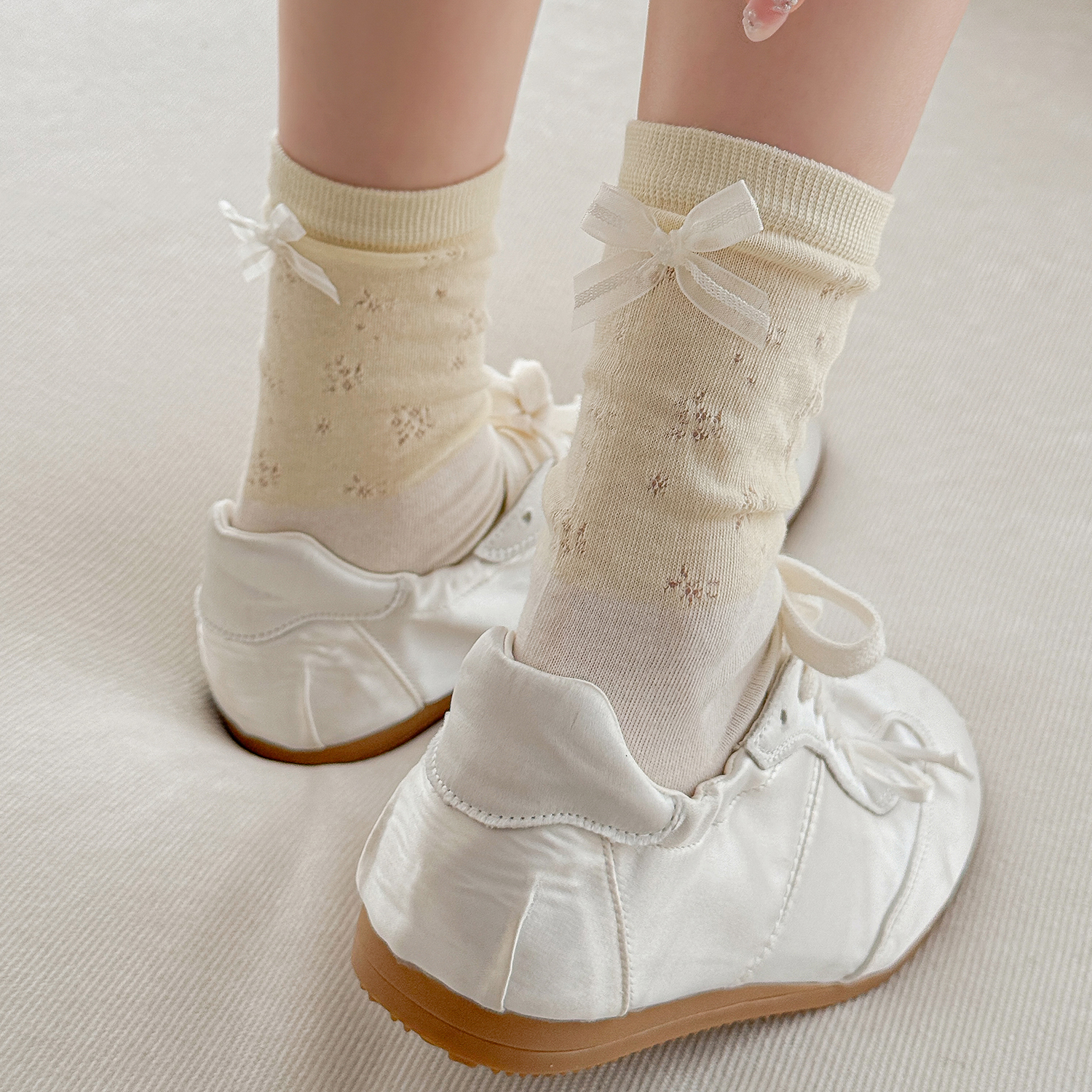 蝴蝶结袜子女夏季薄款堆堆长袜