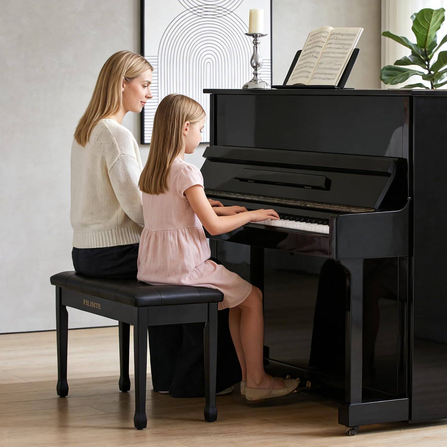 Filisite钢琴凳木质钢琴凳 带书箱 双人实木琴凳 欧盟品质XJ750-2