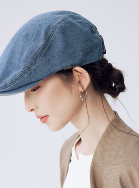 clásico洗水做旧浅蓝色牛仔狩猎帽百搭夏日复古大头围前进帽新款