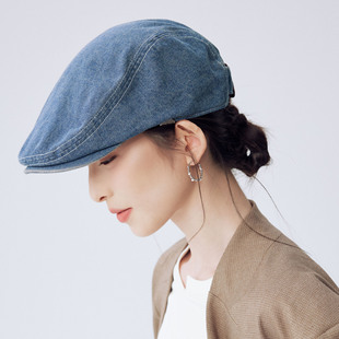 clásico洗水做旧浅蓝色牛仔狩猎帽百搭夏日复古大头围前进帽新款