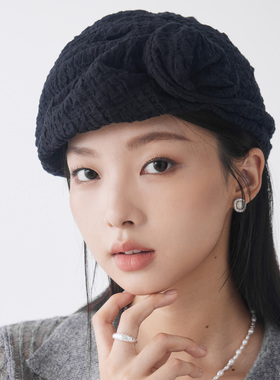 clásico小众设计暗纹针织手工花贝雷帽四季可戴不规则褶皱帽子