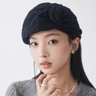 clásico小众设计暗纹针织手工花贝雷帽四季可戴不规则褶皱帽子