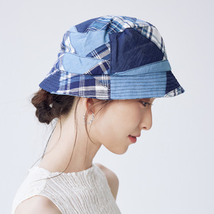 clásico牛仔拼接古布休闲渔夫帽百搭复古帽子