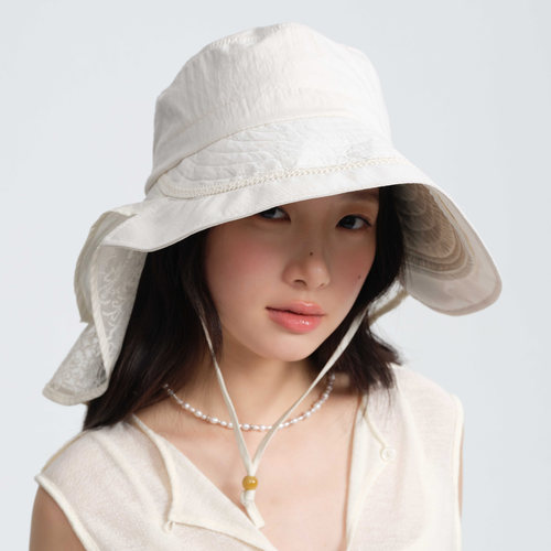 女士夏季防晒宽檐蕾丝渔夫帽