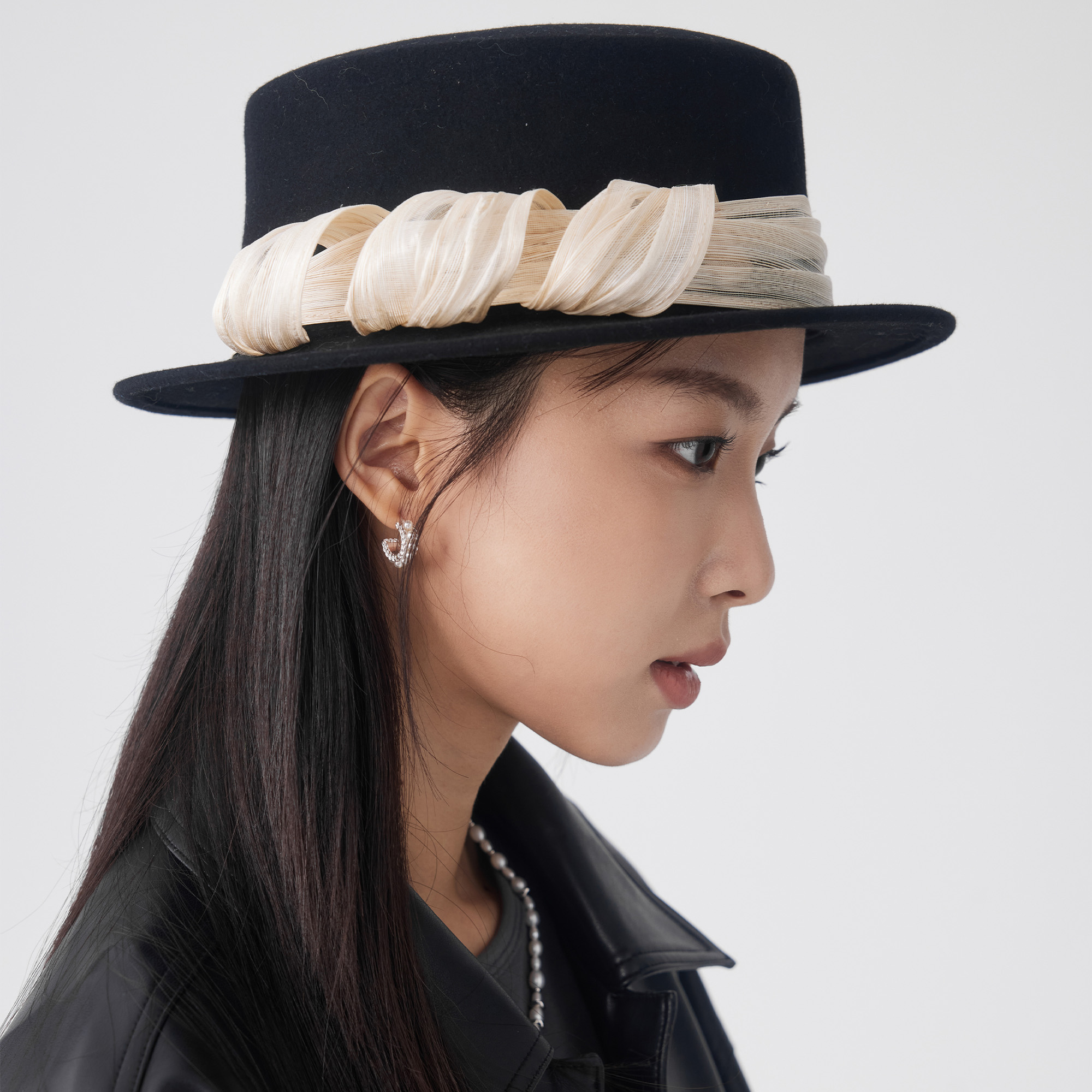 clásico真丝麻手工平顶礼帽