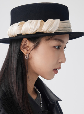 clásico真丝麻手工平顶礼帽秋冬时尚复古羊毛短檐礼帽