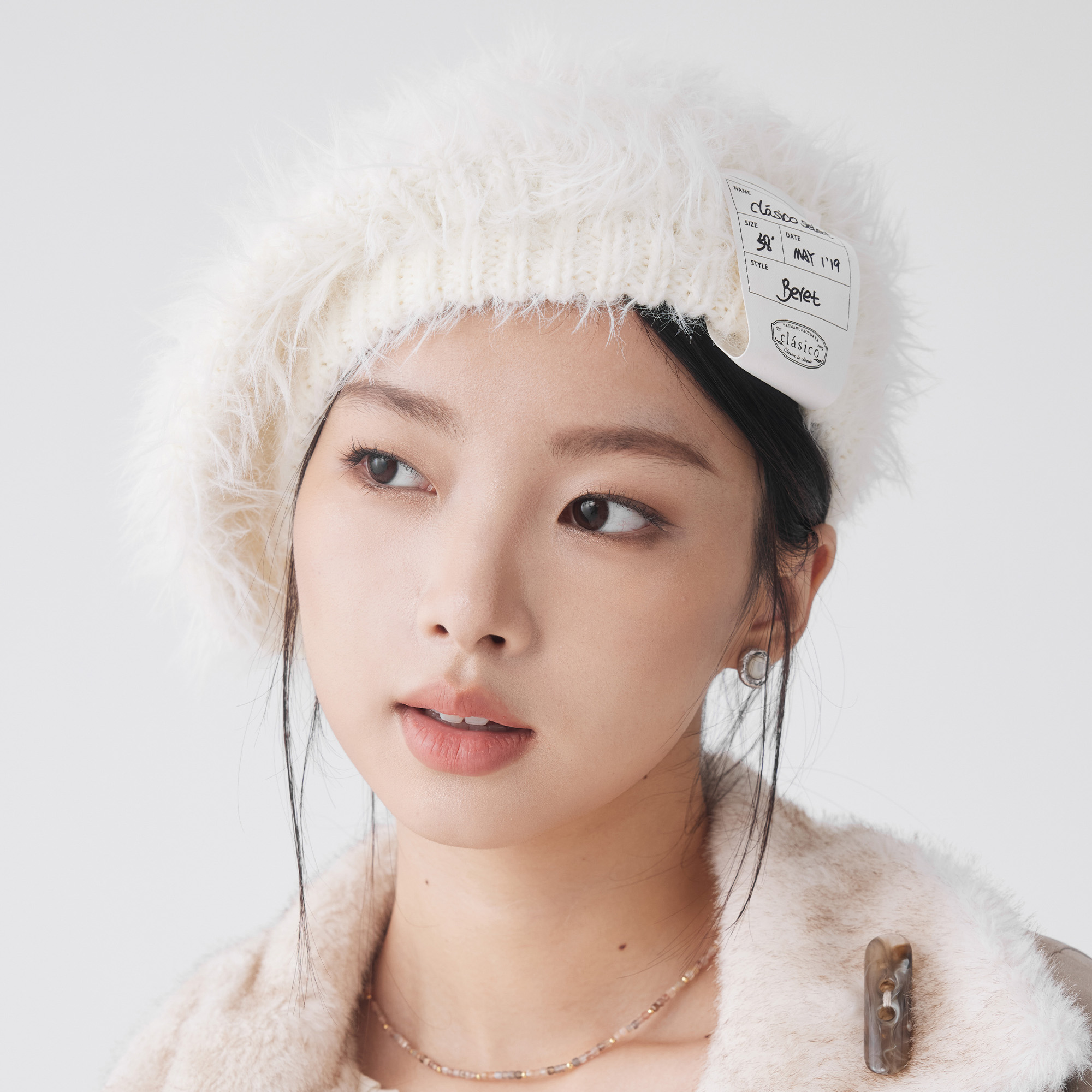 clásico长毛针织秋冬贝雷帽