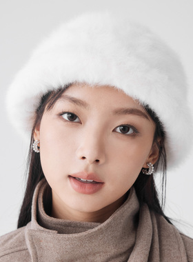 clásico兔毛优雅渔夫帽纯白色秋冬新款毛绒帽兔毛帽